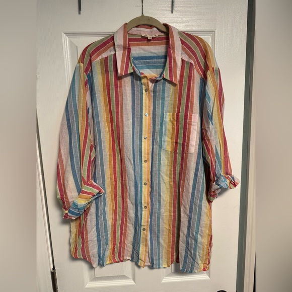 Jane and Delancey Button Down Rainbow Linen Shirt 3X - Picture 3 of 10